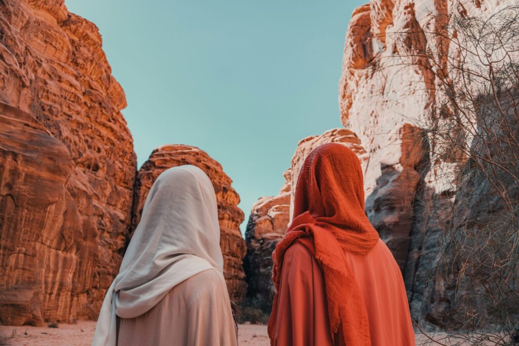 Saudi Tourism two women in Neom scaled